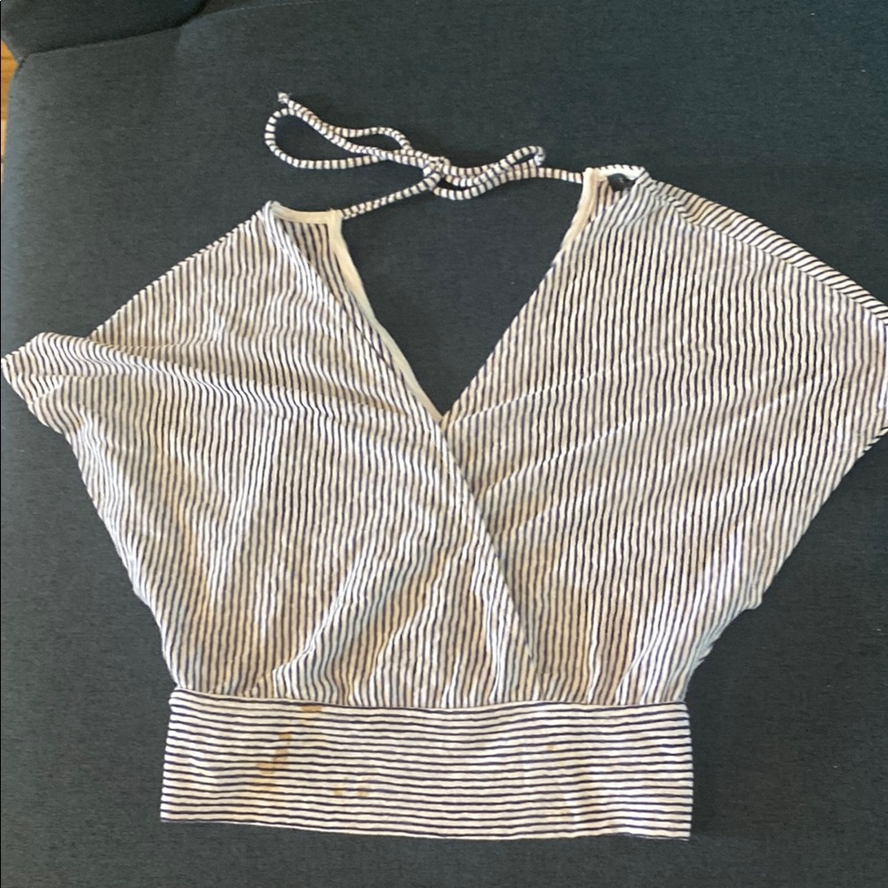 Dynamite Blue and White Sleeveless Wrap Blouse